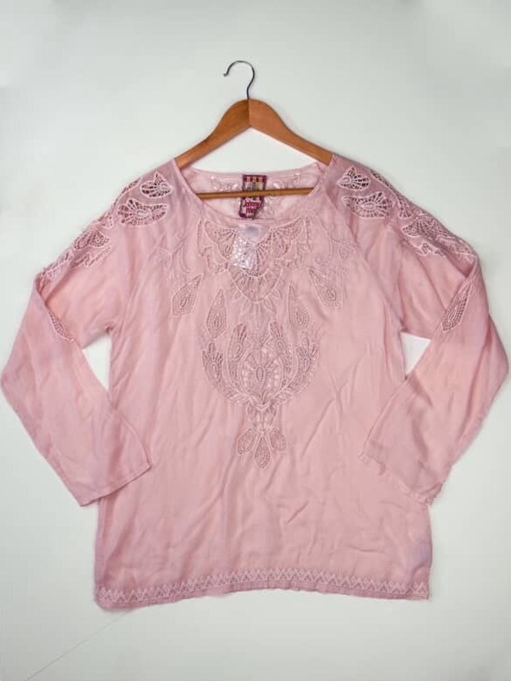Johnny Was Pink Embroidered Boho Blouse